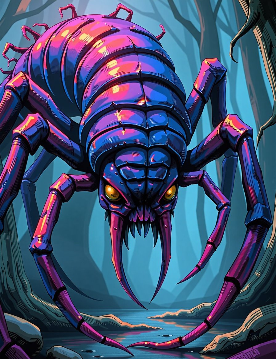 Close up of Koh the Face Stealer,  with a human face in the middle,  spider-like appendages sprouting disturbingly from it...