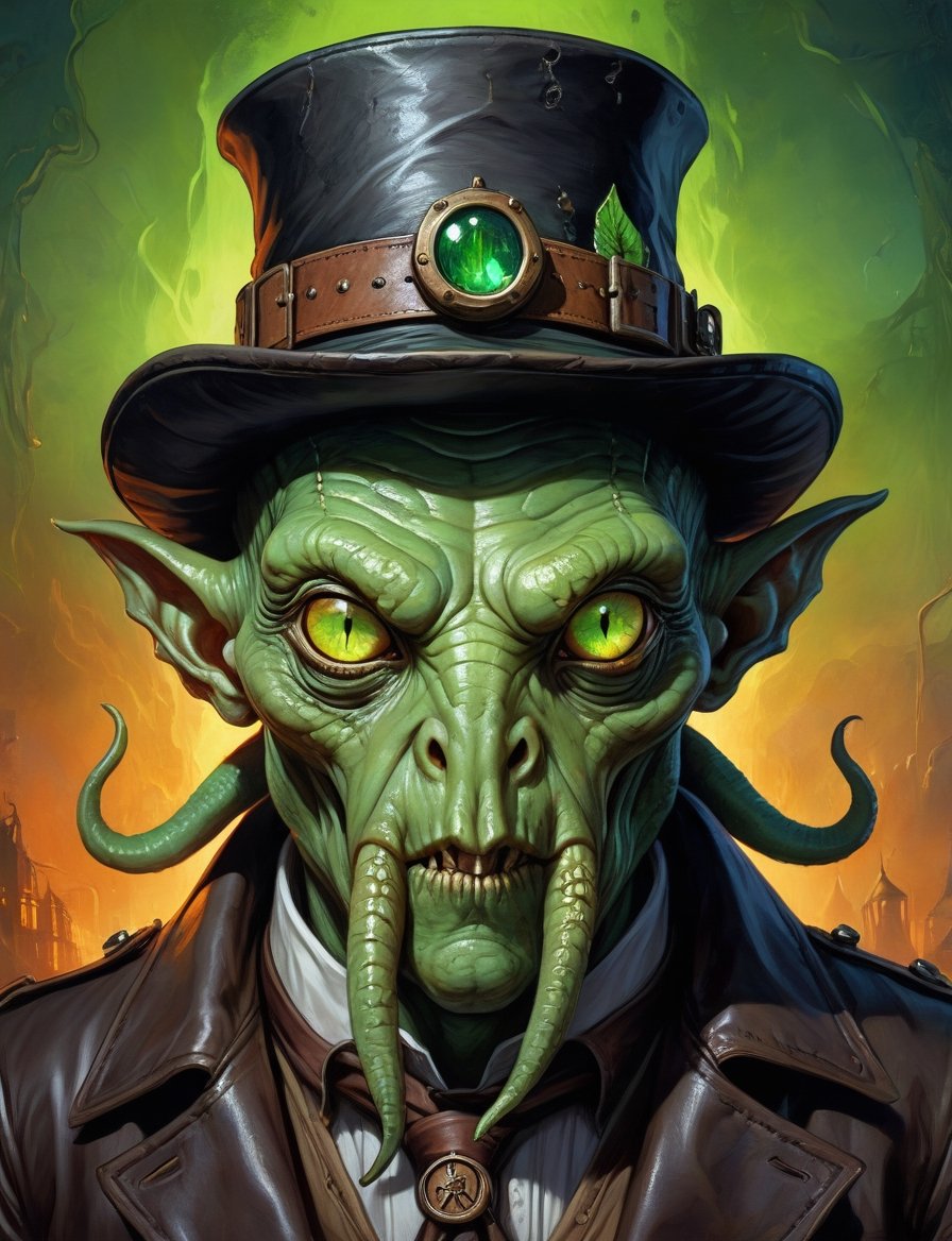 head and shoulders portrait,  A post-apocalyptic alien cthulu leprechaun ,  eldritch by Crystalballmech on Tensor.Art