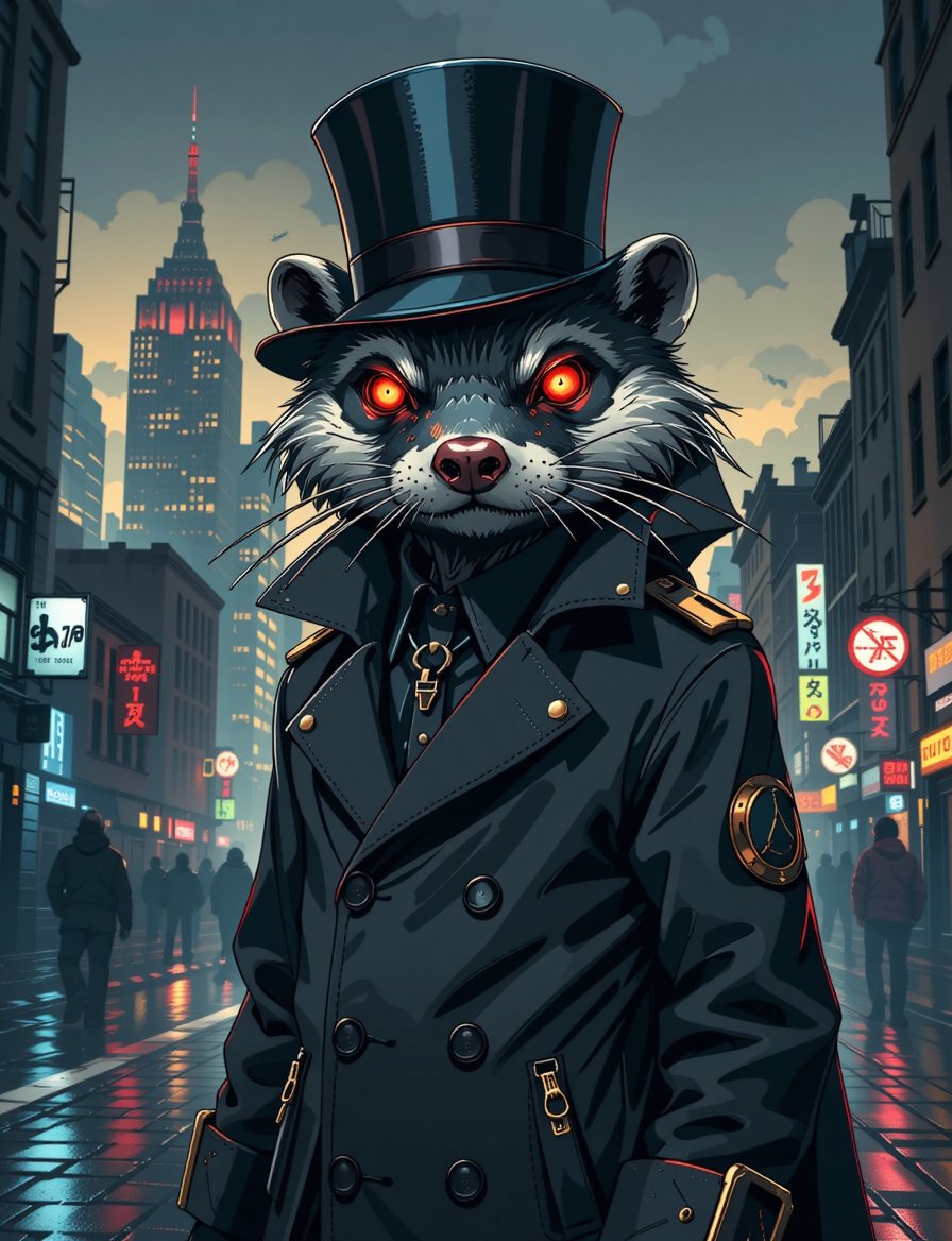 ) (Comic style),  anime 8k Wallpaper. A head and shoulders portrait of a mysterious ,  anthropomorphic stoat by Crystalbal...