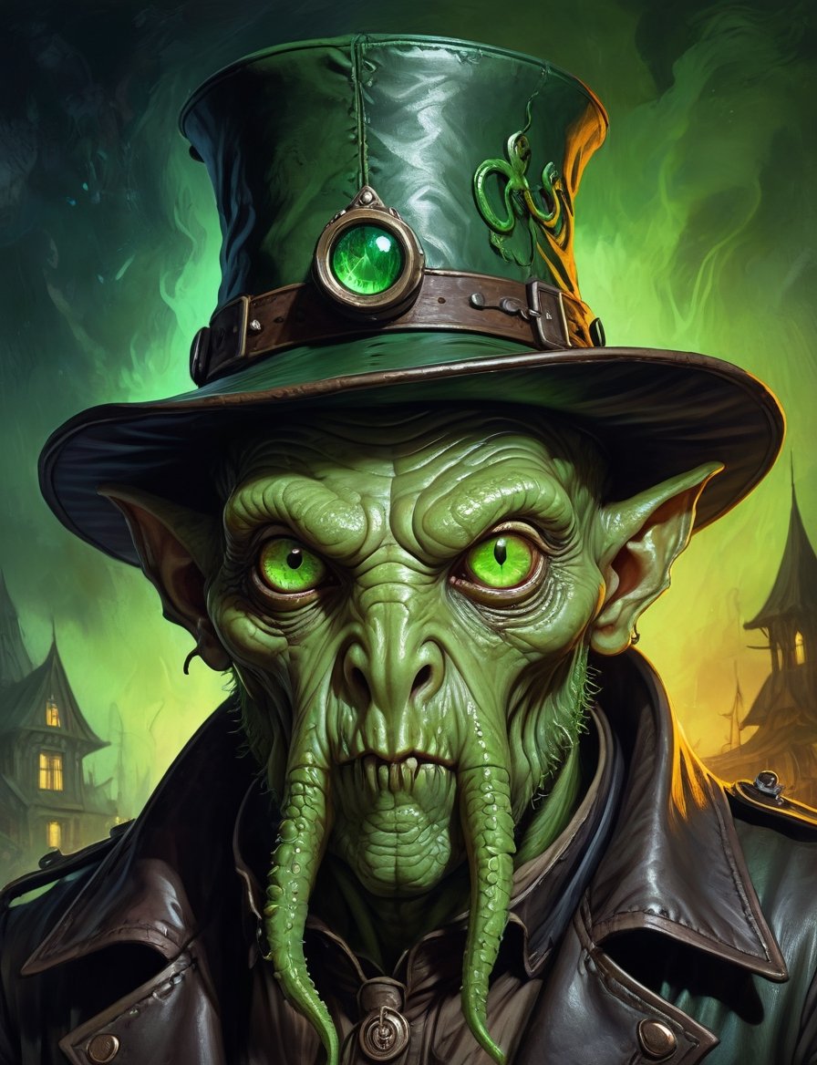 head and shoulders portrait,  A post-apocalyptic alien cthulu leprechaun ,  eldritch by Crystalballmech on Tensor.Art
