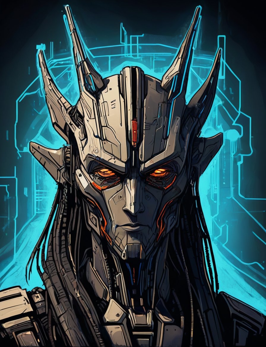 anthropomorphic Sauron outline sketch style:1.5),  gritty fantasy, by Crystalballmech on Tensor.Art