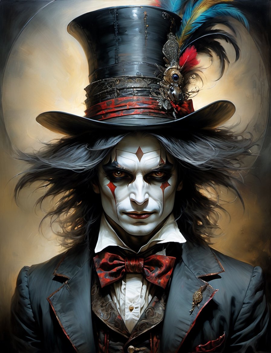 head and shoulders portrait,  anthropomorphic Hybrid bird alien mad hatter animal oni,  wearing traditional clothing by Cr...