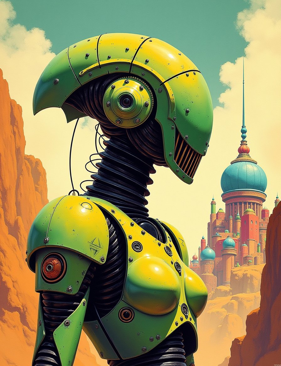 1950s retro sci-fi painting of a head and shoulders portrait,  a anthropomorphic centipede warrior ,  wearing polycarbonat...