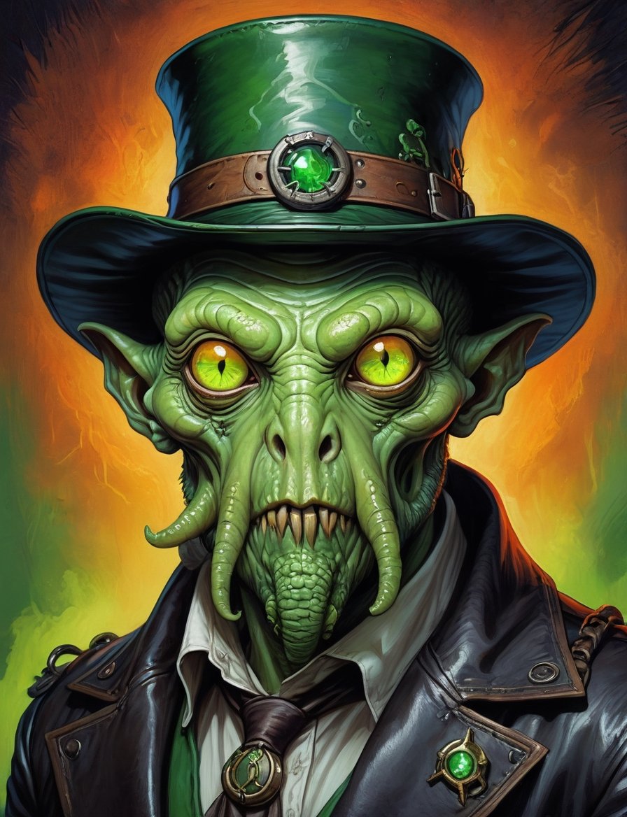 head and shoulders portrait,  A post-apocalyptic alien cthulu leprechaun ,  eldritch by Crystalballmech on Tensor.Art