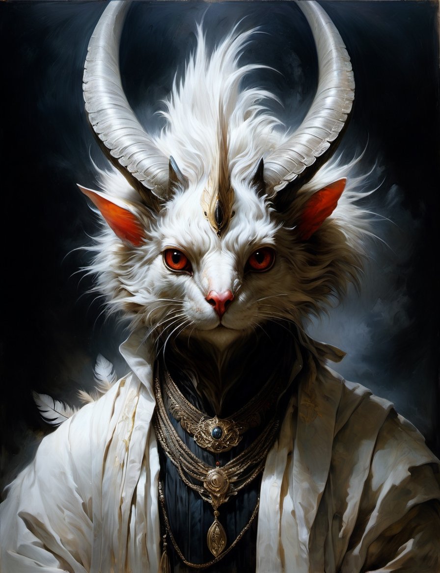 head and shoulders portrait,  anthropomorphic Hybrid bird alien wolpertinger animal oni,  wearing traditional clothing by...