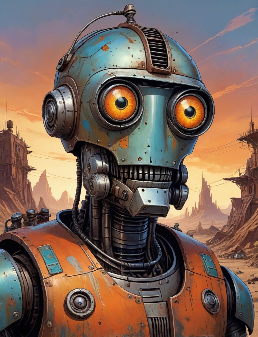 head and shoulders portrait,  A post-apocalyptic vintage robot , by Crystalballmech on Tensor.Art