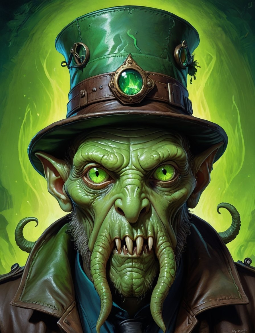 head and shoulders portrait,  A post-apocalyptic alien cthulu leprechaun ,  eldritch by Crystalballmech on Tensor.Art