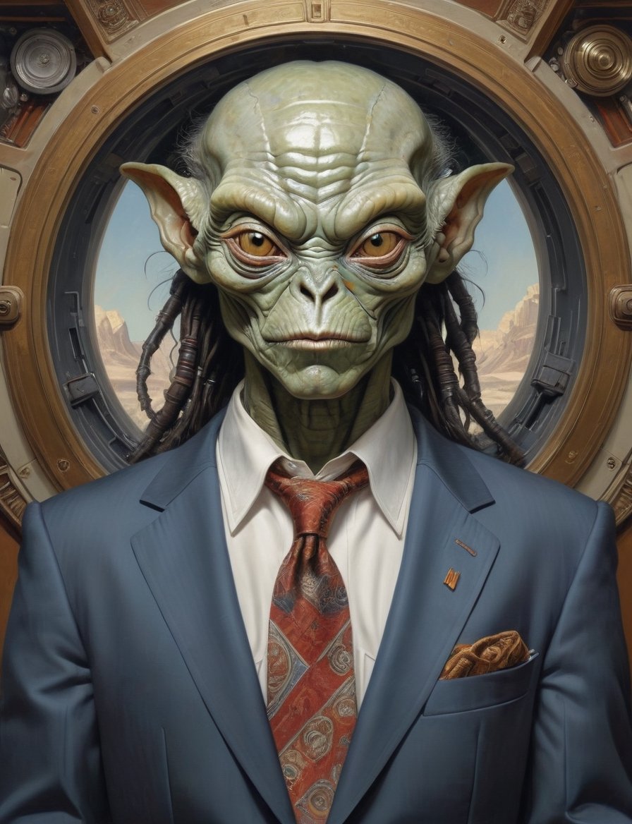 Star Wars alien wearing a business suit,  head and shoulders portrait ,  hyper-detailed oil painting by Crystalballmech on...