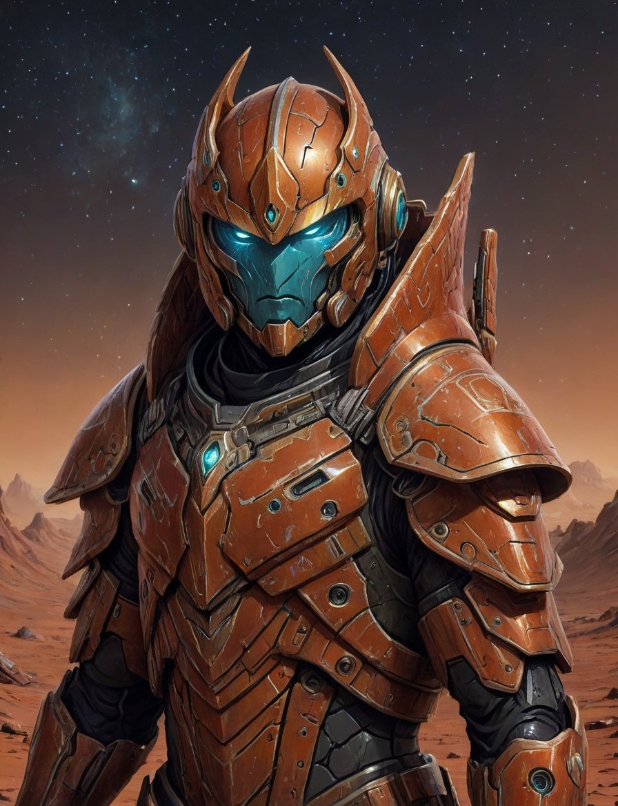 Close up,  head and shoulders portrait,  Warlock guardian in futuristic armor on Mars. Centered by Crystalballmech on Tens...