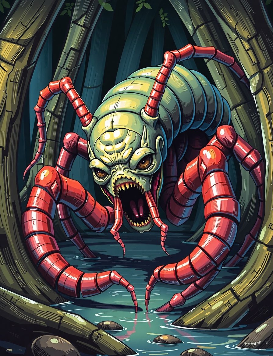 Koh the Face Stealer,  with a human face in the middle,  spider-like appendages sprouting disturbingly from its multiple s...