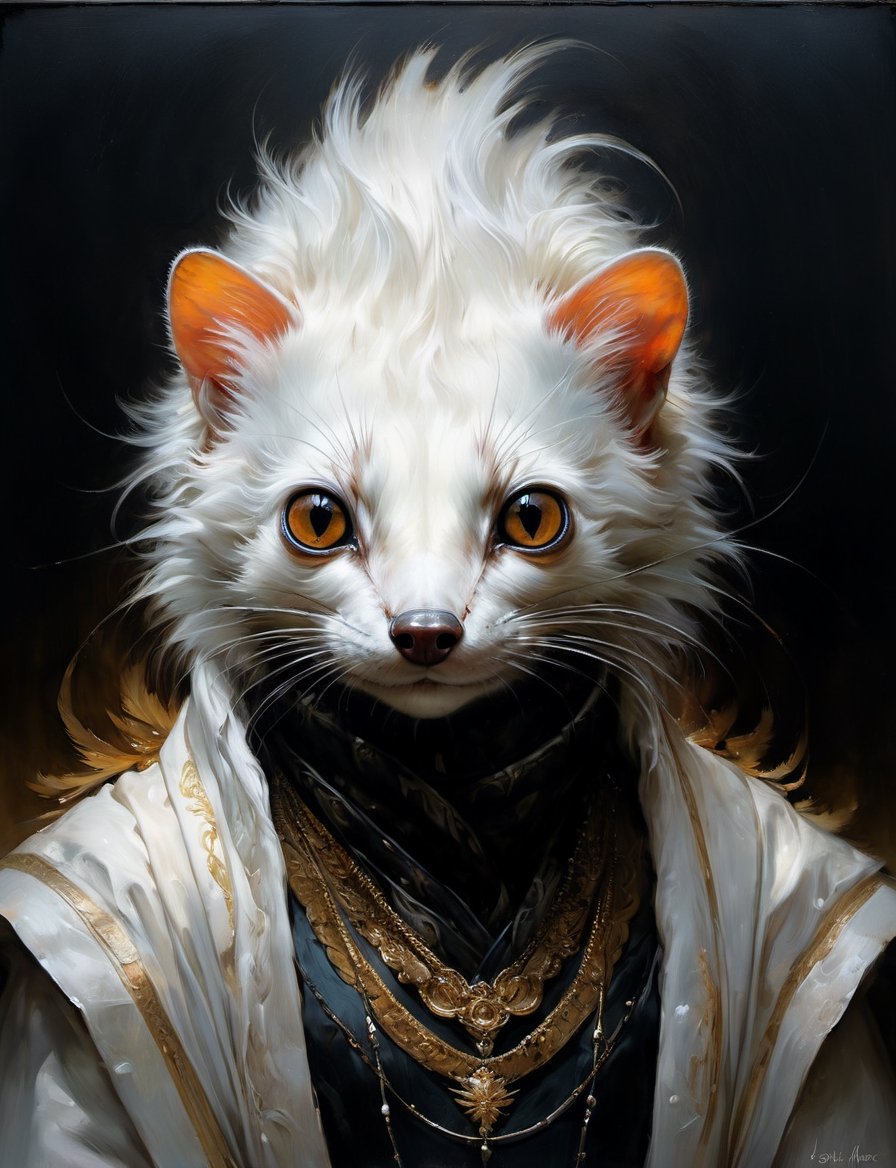 head and shoulders portrait,  Hybrid bird alien weasel animal oni,  wearing traditional clothing by Crystalballmech on Ten...