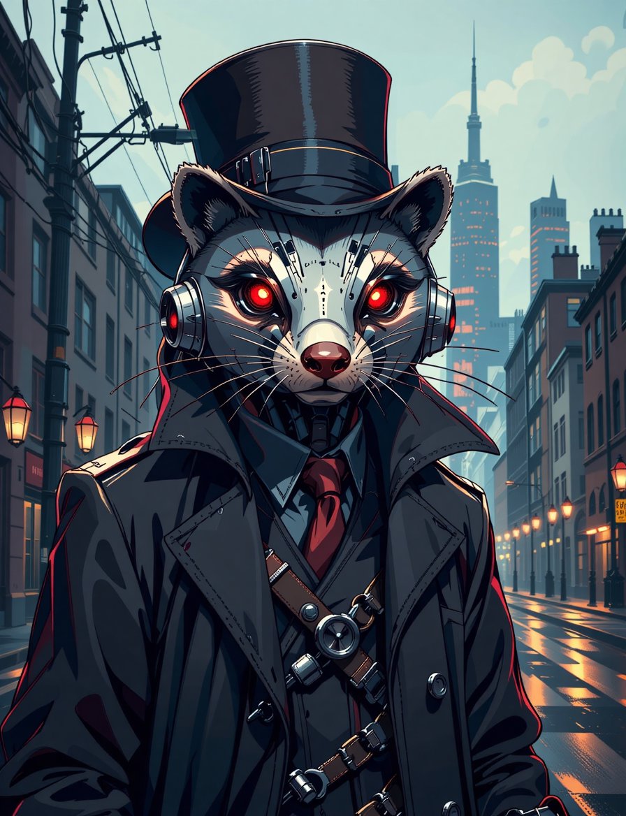 ) (Comic style),  anime 8k Wallpaper. A head and shoulders portrait of a mysterious ,  anthropomorphic stoat by Crystalbal...