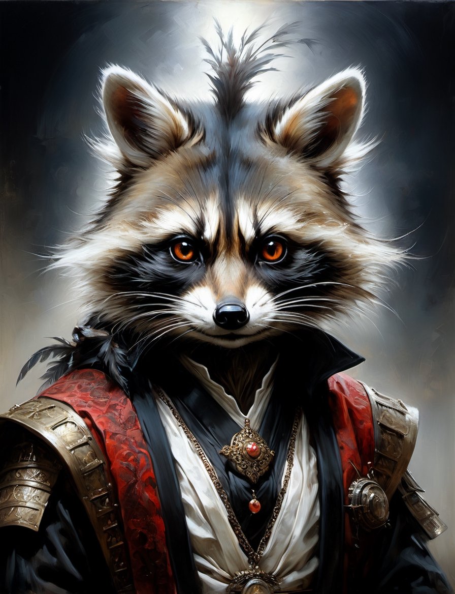 head and shoulders portrait,  anthropomorphic Hybrid bird raccoon wolpertinger animal oni,  wearing traditional clothing b...