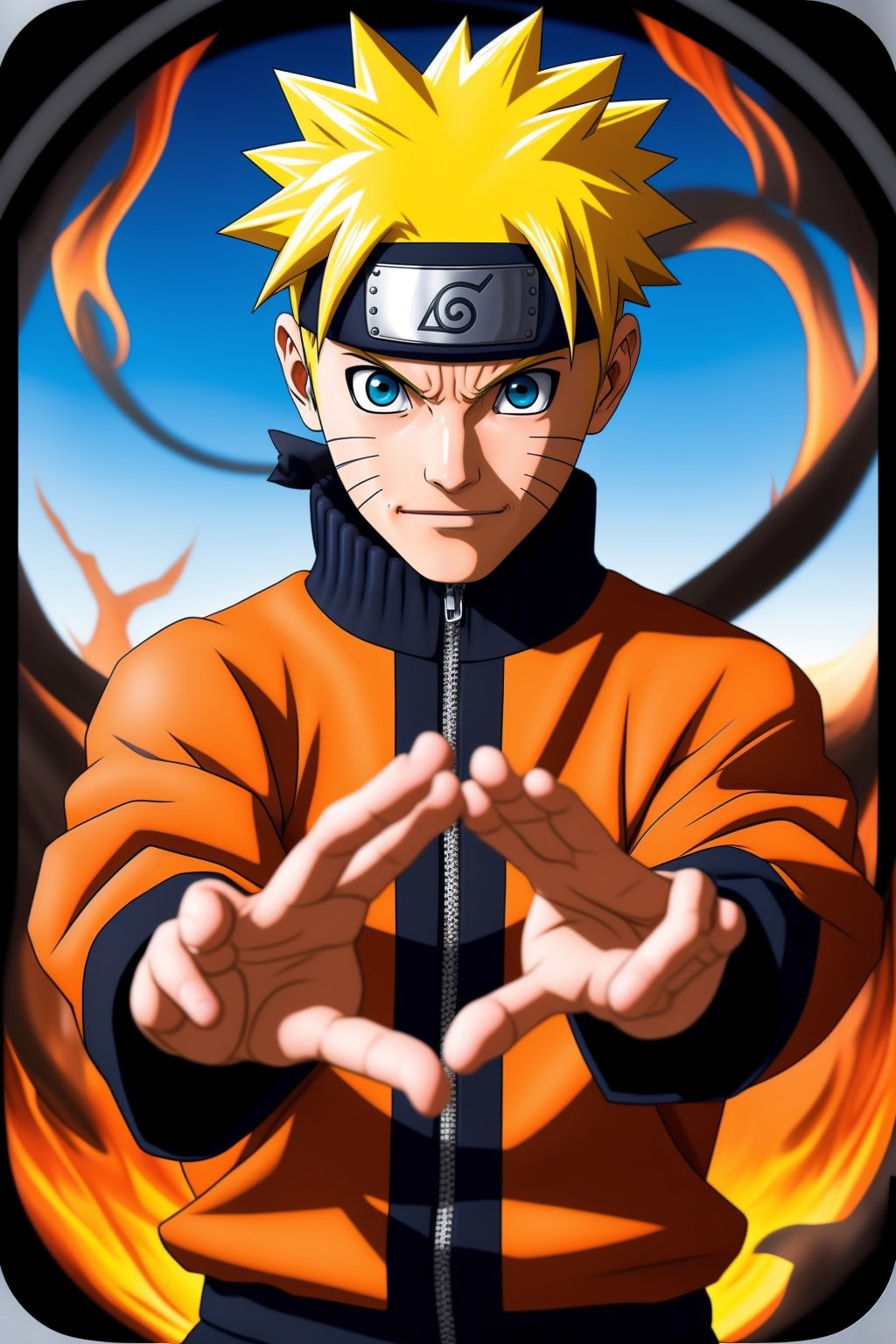 "Generate an image of Naruto Uzumaki from the popular anime series 'Naruto' using his signature jutsu, the 'Rasengan.' Naruto stands with Rasengan determination, his blond hair flowing, and his bright blue eyes focused. He holds his palm out, surrounded by swirling chakra that forms the Rasengan, a spiraling sphere of energy. The scene is set against a backdrop of a lush forest, with leaves rustling in the wind as Naruto's power radiates through the air. Capture the essence of Naruto's spirit and determination as he unleashes his formidable ninja abilities.",n4rut0