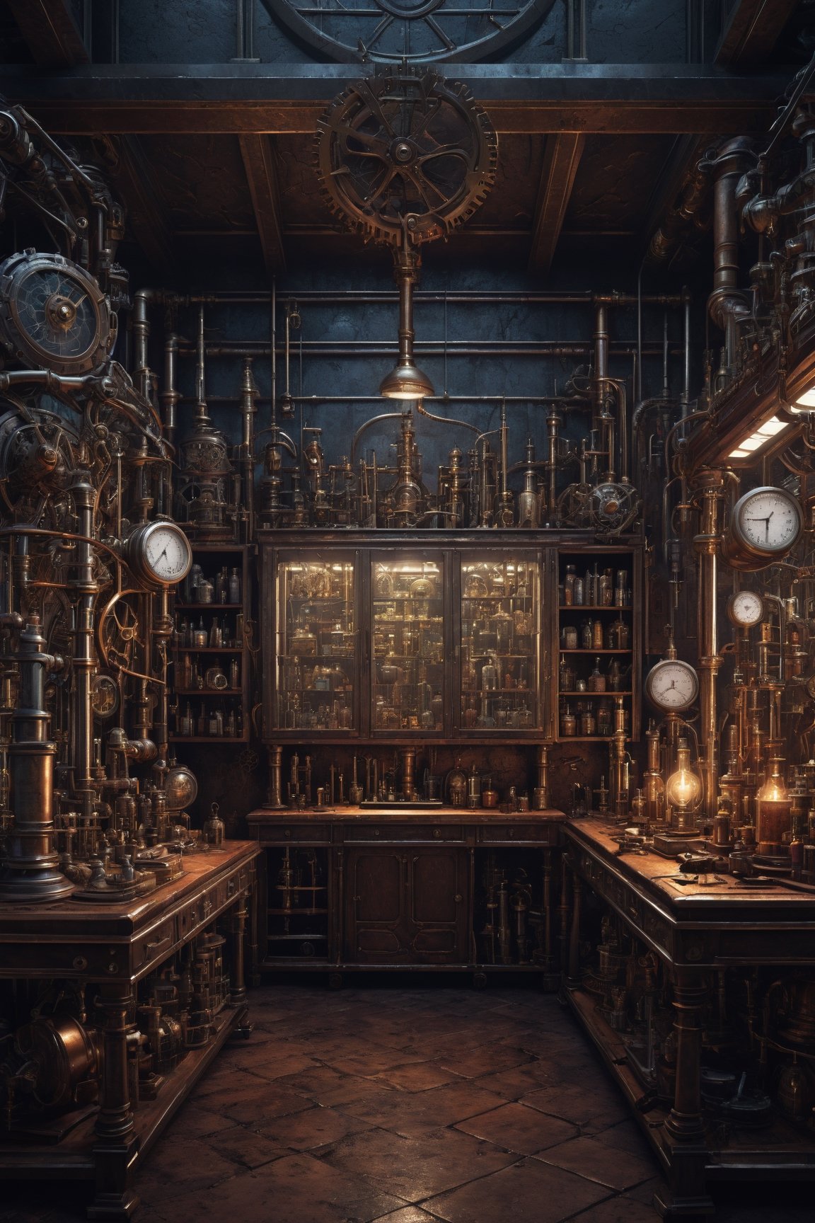 (Very detailed 8K wallpaper),  A masterfully detailed portrait of a necromancer laboratory,  lots of body parts and scient...