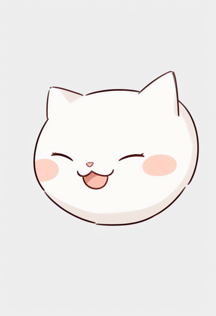 solo, open mouth, simple background, white background, closed eyes, no humans, :3, blush stickers, ・・,solo, looking at viewer, open mouth, no humans, white cat, head 