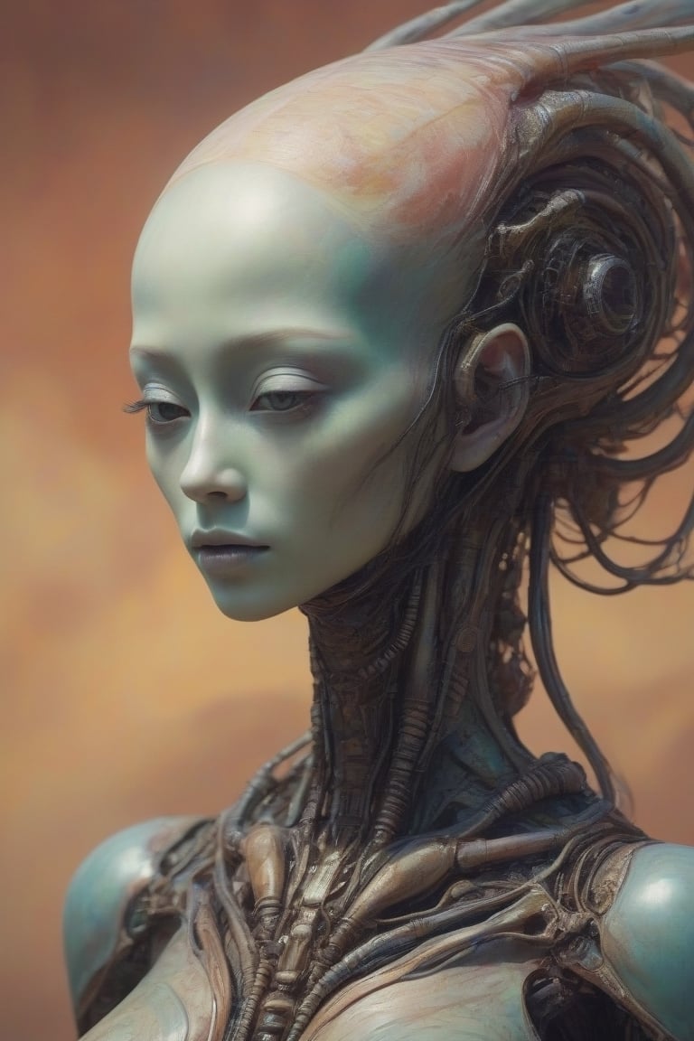 Anthropomorphic alien resembling Momoko Okazaki on Venus,  captured in mid-motion,  painting itself by fantomas on Tensor.Art
