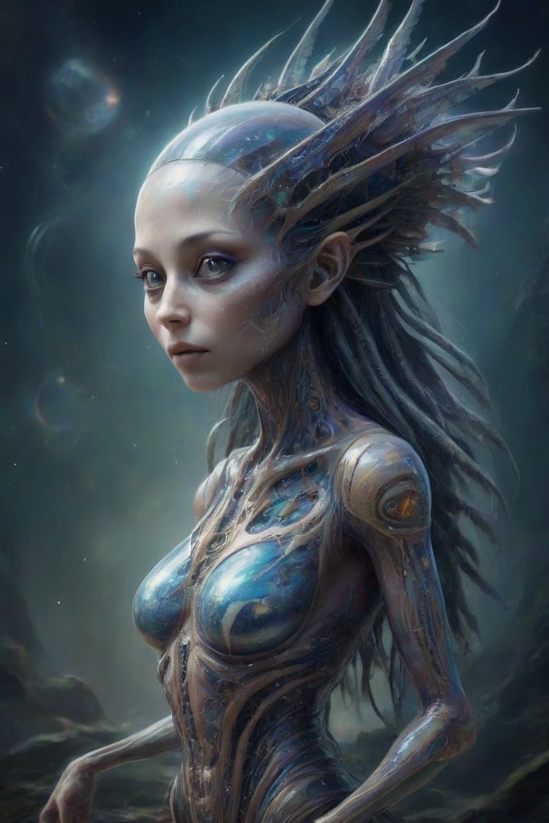 Anthropomorphic alien resembling Momoko Okazaki on Venus,  captured in mid-motion,  painting itself by fantomas on Tensor.Art