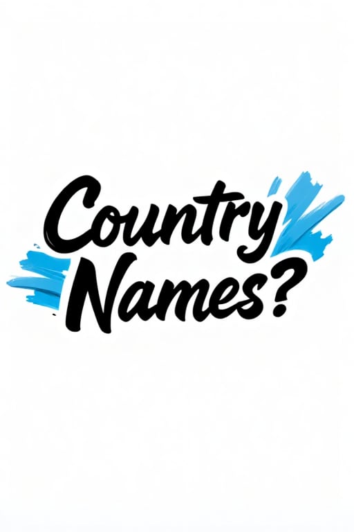 the phrase “Country Names?” written on a logo,  white background,  brush strokes in background by -JSP- on Tensor.Art