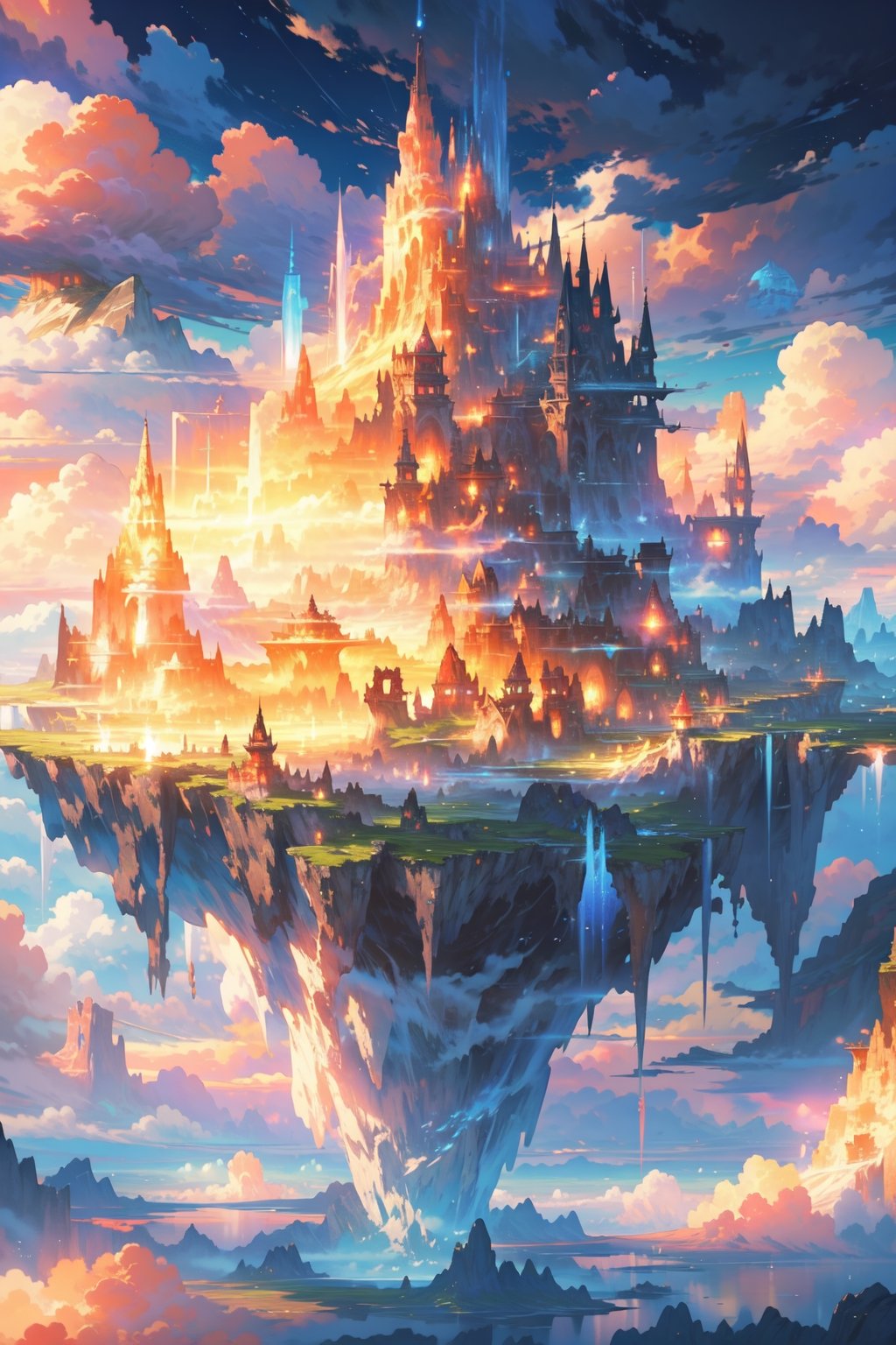 floating islands, beautiful landscape, stunning, watching the world, beautiful clouds, detailed image, stunning image, perfect use of light, ballad lighting, wind, floating islands. image of surreal fantasy. surreal fantasy world. well-detailed structures