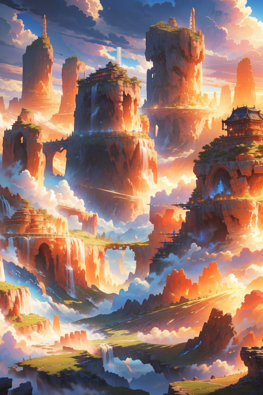 grand fantasy ancient city, beautiful landscape, stunning, watching the world, beautiful clouds, detailed image, stunning image, perfect use of light, ballad lighting, wind. image of surreal fantasy. surreal fantasy world. well-detailed structures