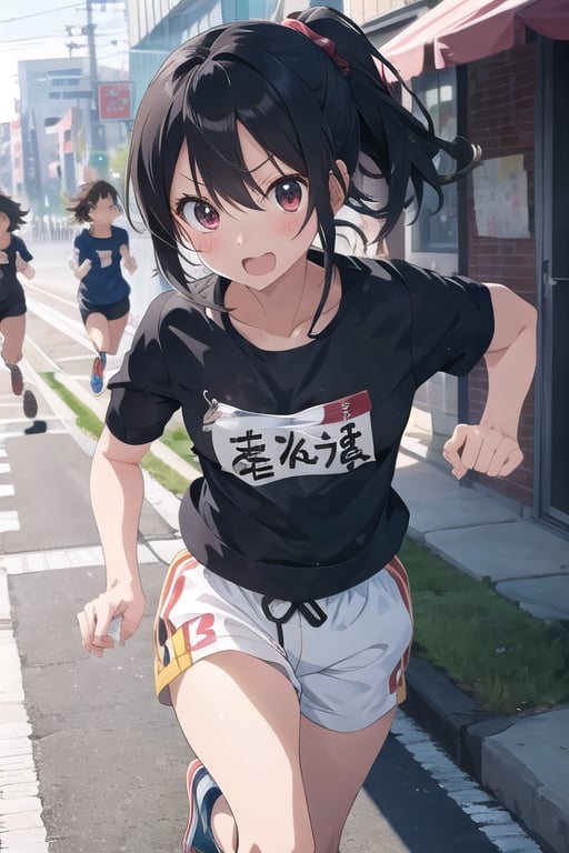  1girl,cute,(anime:1.3), black_hair,jogging, ,(running:1.5),
