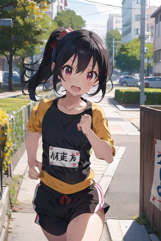  1girl,cute,(anime:1.3), black_hair,jogging, ,(running:1.5),
