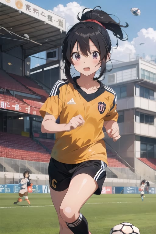  1girl,cute,(anime:1.3), black_hair,jogging, ,(soccer:1.5),
