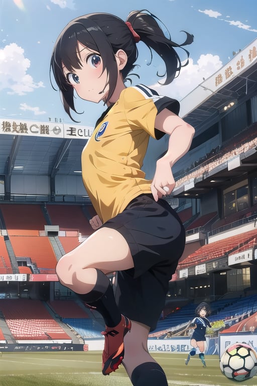  1girl,cute,(anime:1.3), black_hair,jogging, ,(soccer:1.5),
