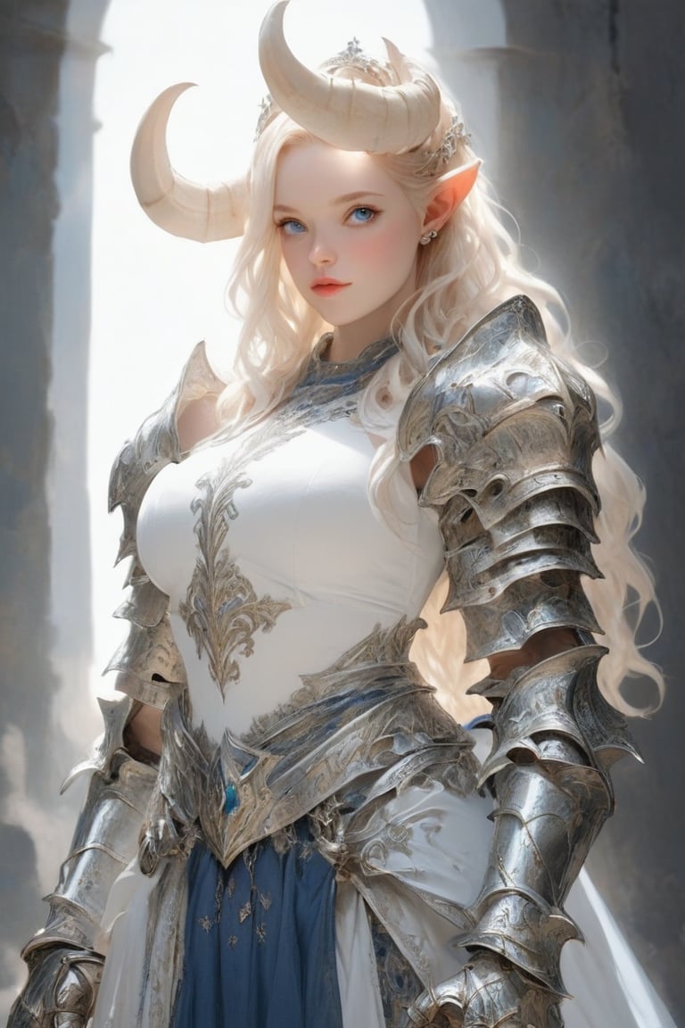 ,1 girl,Albino Goddess of Light, girl,(long intricate horns:1.2),
Knight Princess,
silver crown,Knight Armor, Beautiful Blue eyes,, curvy body line,curvy body line,aw0k,dfdd,2d_animated,Utra,,ct-niji2,knight