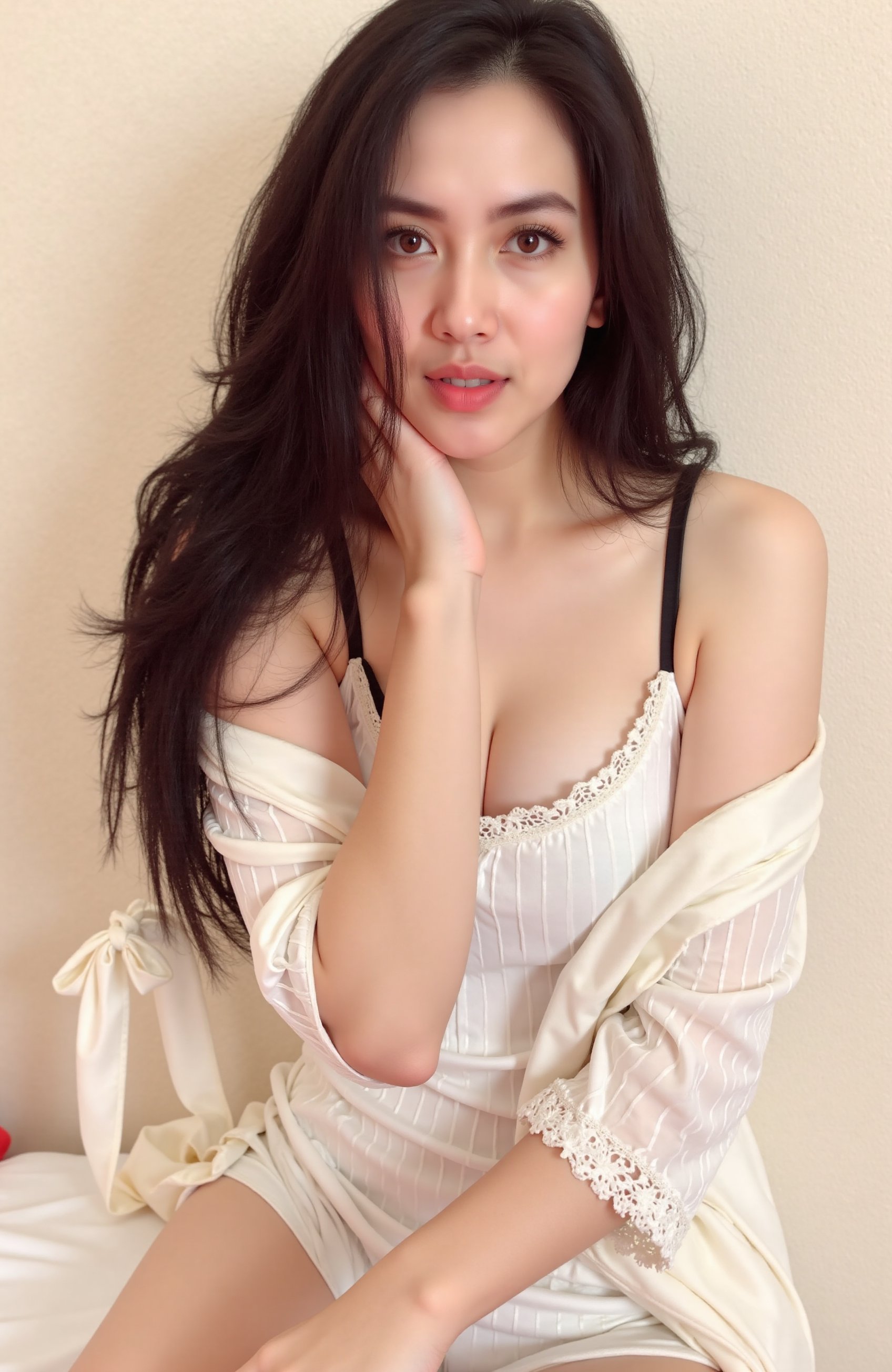 A woman with long,  dark hair,  a soft by bejad on Tensor.Art