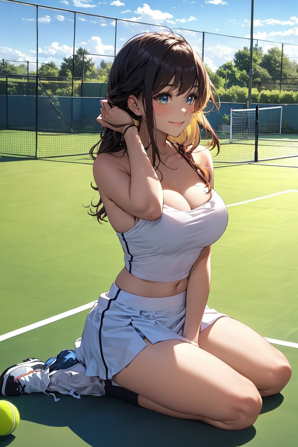 21-year-old girl who completely overdoes Noa on the field of a tennis court,  the players are stunned watching her naked b...