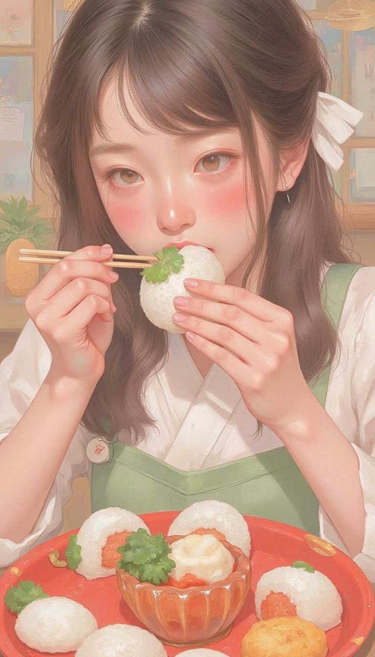 A girl Eating onigiri by coloraisme on Tensor.Art