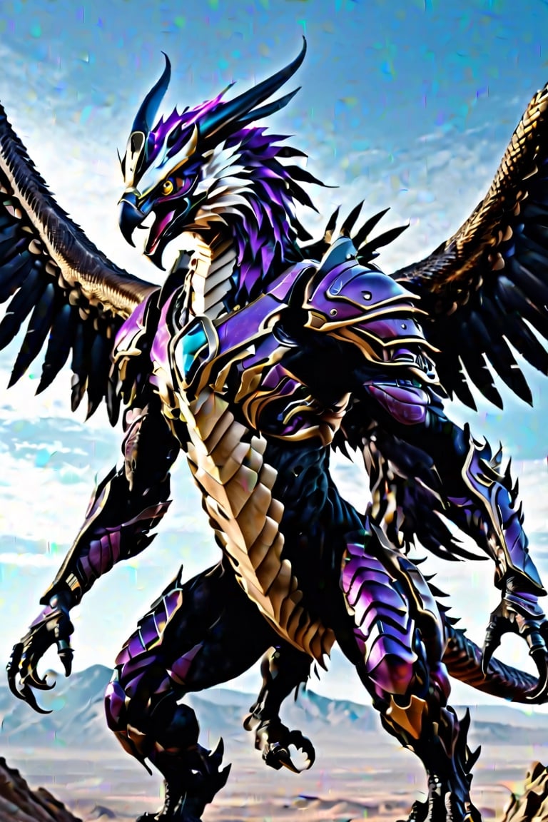 Movie-level ultra-high detail hyper-realistic images,  imagine a dynamic scene of a female alien_animal (demon_angel mixed...
