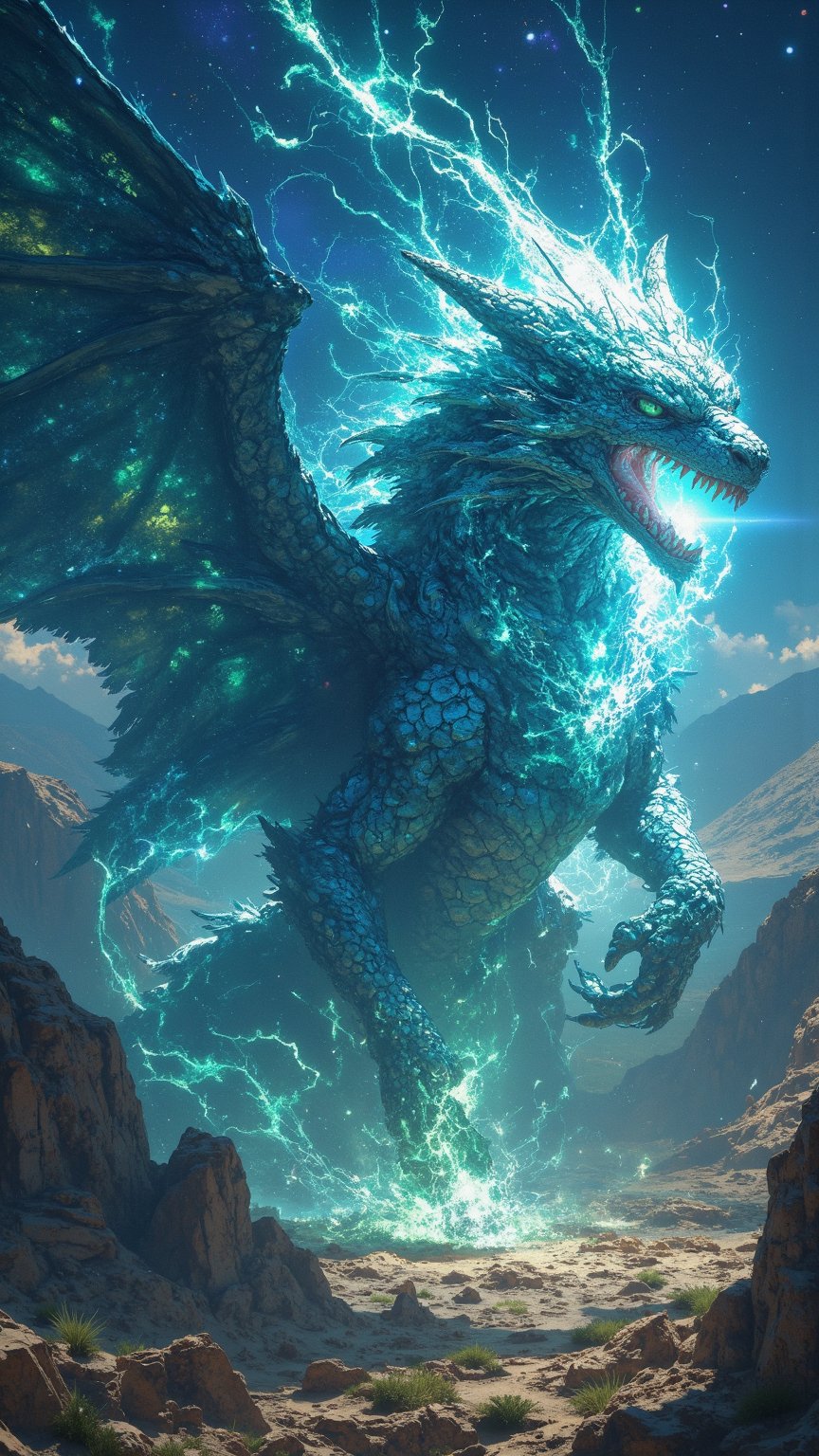 Create a highly detailed digital artwork of Al-Qamaru,  the mythical creature representing Yemen. This celestial being res...