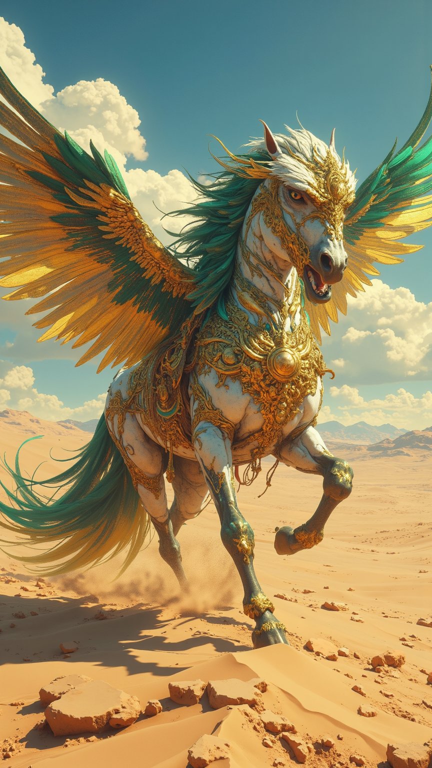 Create a highly detailed and ultra-realistic digital artwork of Al-Mahruqa,  a mythical creature representing the United A...