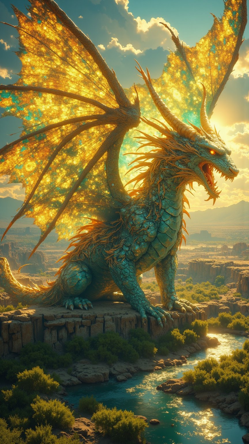 Create a highly detailed,  ultra-realistic digital art piece of "Zarafshan,  " a mythical feathered serpent from Uzbekista...