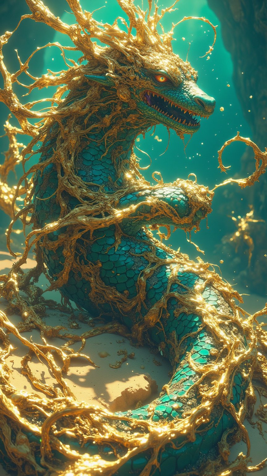 Create a highly detailed digital artwork of the mythical creature Al-Bahr Wali,  a majestic sea guardian representing Kuwa...