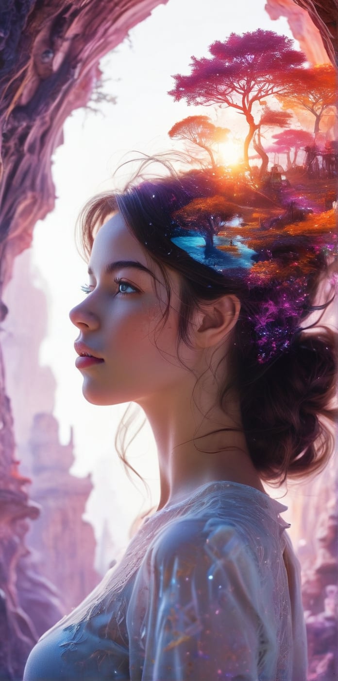 Silhouette of a girl in a scenery of a magical world,  fantastic scenery of another world,  close-up by Marcela on Tensor.Art