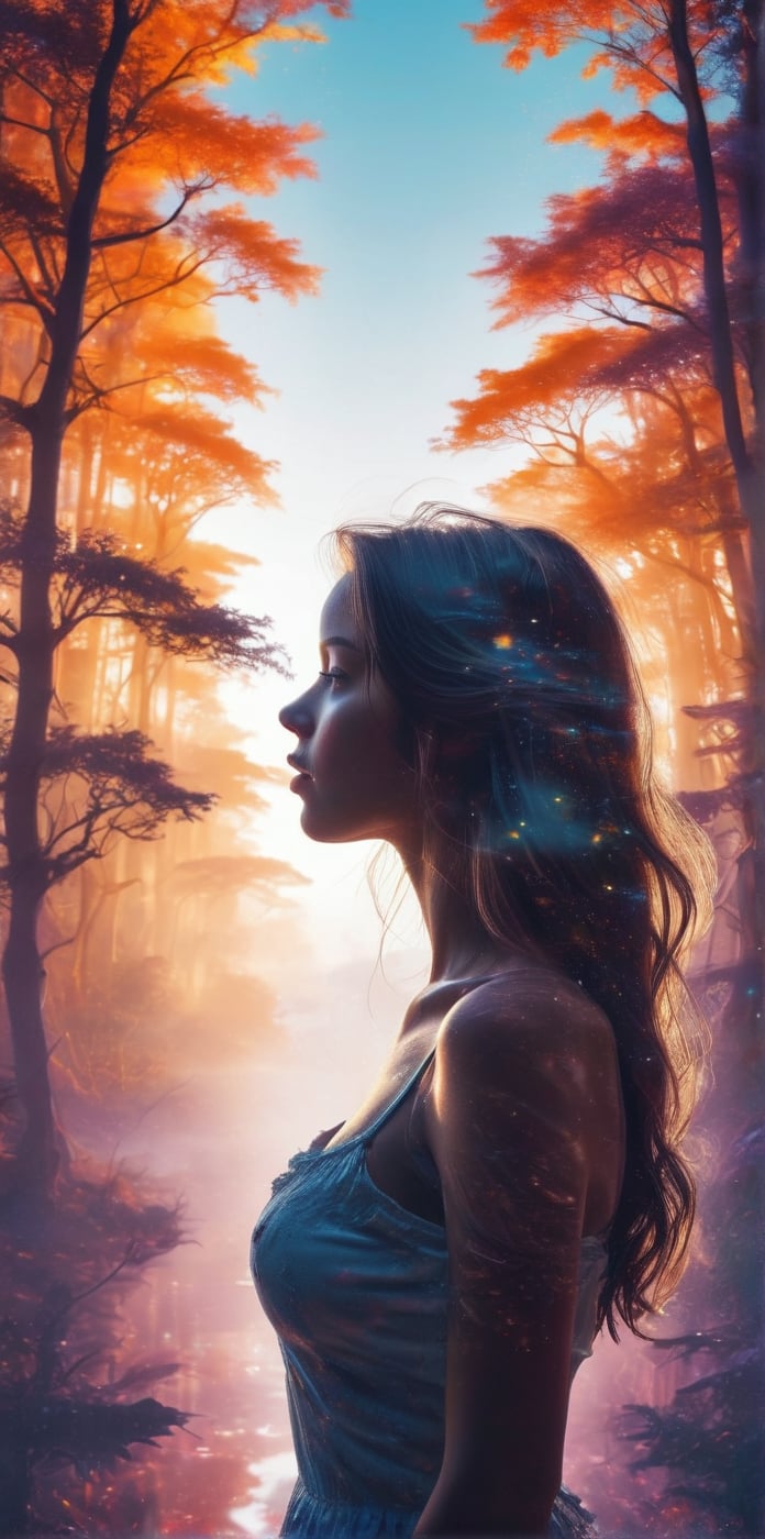 Silhouette of a girl in a scenery of a magical world,  fantastic scenery of another world,  close-up by Marcela on Tensor.Art