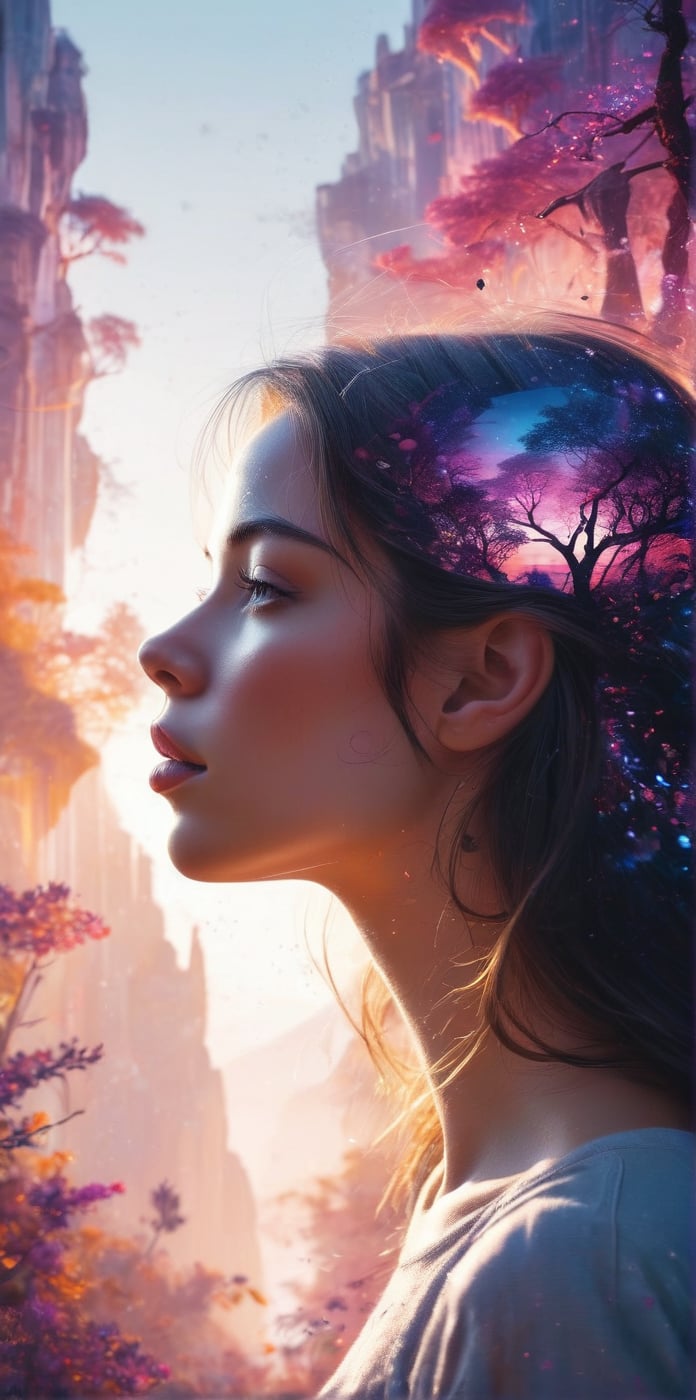 Silhouette of a girl in a scenery of a magical world,  fantastic scenery of another world,  close-up by Marcela on Tensor.Art