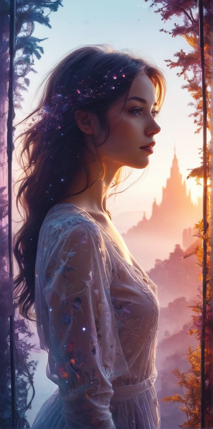 Silhouette of a girl in a scenery of a magical world,  fantastic scenery of another world,  close-up by Marcela on Tensor.Art