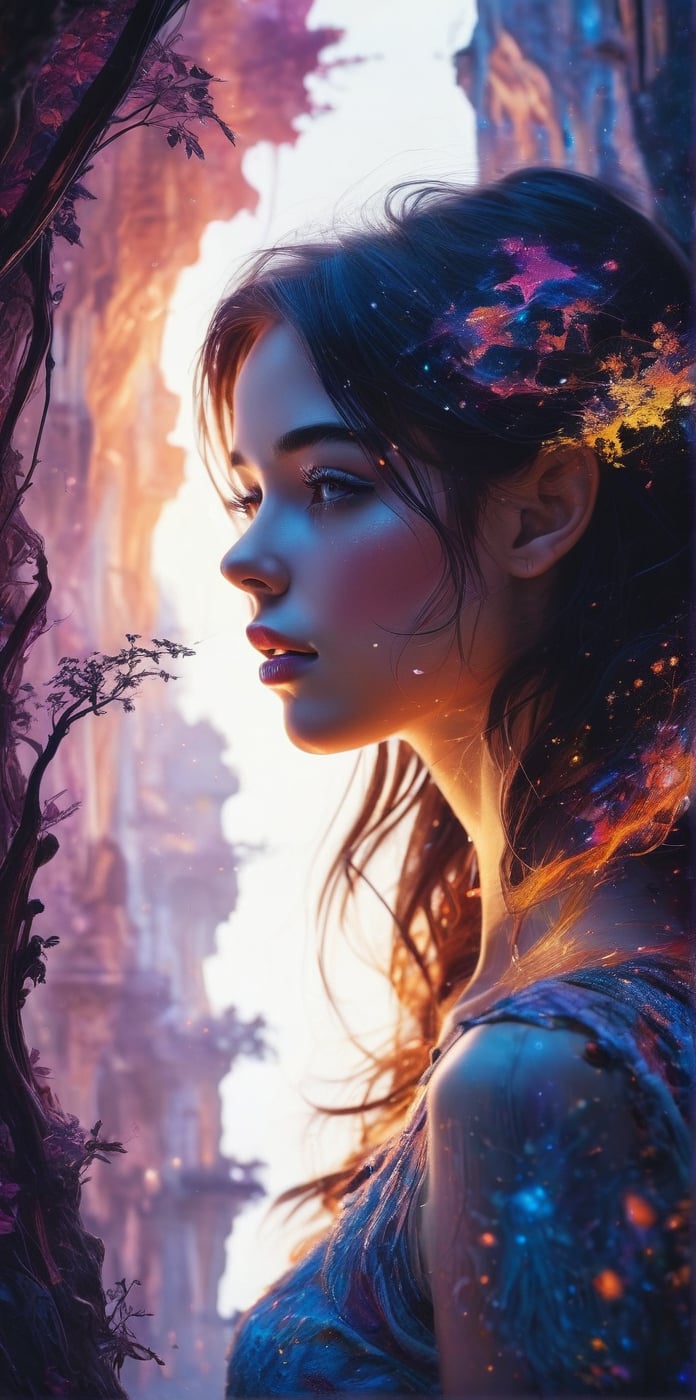 Silhouette of a girl in a scenery of a magical world,  fantastic scenery of another world,  close-up by Marcela on Tensor.Art