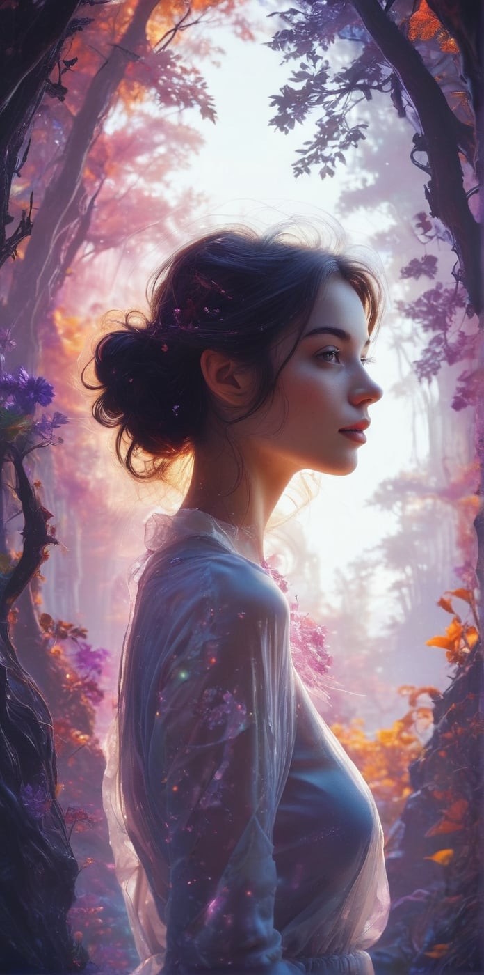Silhouette of a girl in a scenery of a magical world,  fantastic scenery of another world,  close-up by Marcela on Tensor.Art