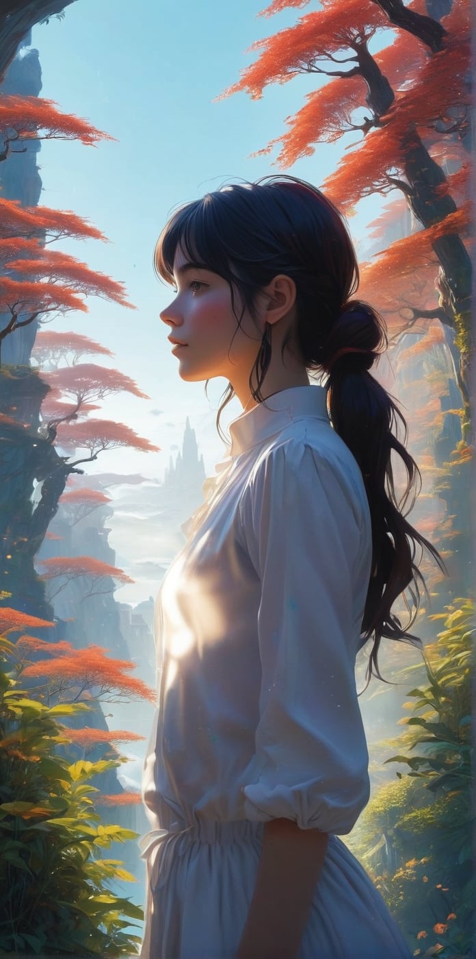 Silhouette of a girl in a scenery of a magical world,  fantastic scenery of another world,  close-up by Marcela on Tensor.Art