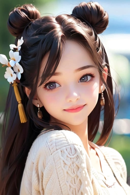 ((10-year-old girl), Complete anatomy, Loli, Beautiful girl with attention to detail, Detailed face, Beautiful shining body,bun hair
  Beautiful detailed eyes, ((tall eyes, big eyes)), brown eyes, black hair ,Medium hair, 1 Girl, Break,Random Angle, (Bright Lighting: 1.2), Happiness, Natural Light, Real hand,Chinese style,full_body,whole body ,sideways, snowing,sweater,snow mountain, outdoor ,Realism,Portrait