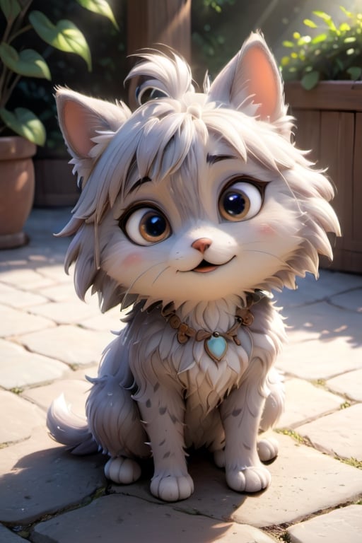 (extremely detailed and realistic CG rendering),best illumination,best shadow,an extremely delicate and beautiful,playfulness and loyalty,furry,adorable companion,expressive eyes,unique personality,cute accessories,outdoor setting,natural lighting