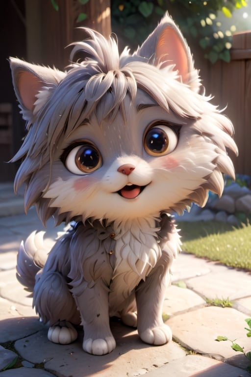 (extremely detailed and realistic CG rendering),best illumination,best shadow,an extremely delicate and beautiful,playfulness and loyalty,furry,adorable companion,expressive eyes,unique personality,cute accessories,outdoor setting,natural lighting