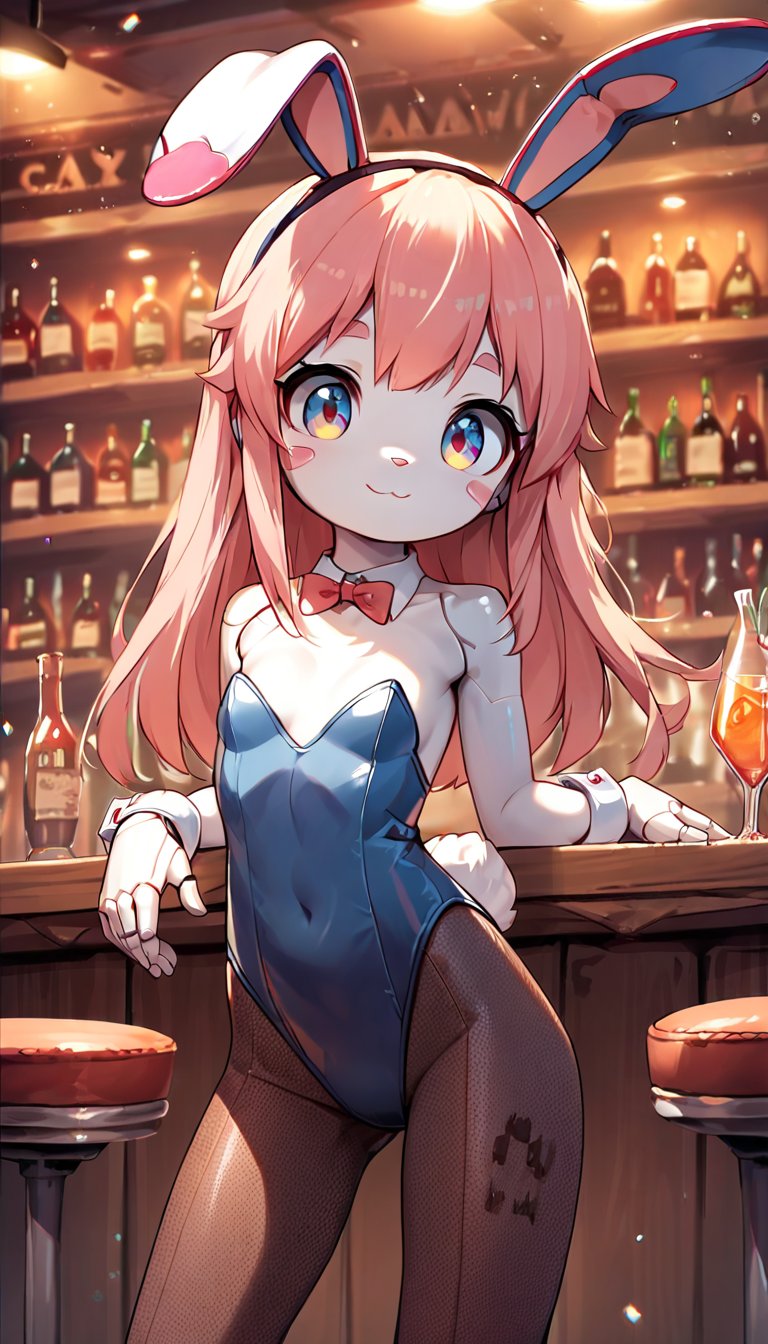 score_9_up, score_8_up, score_7_up,score_6_up,score_5_up,source_anime,masterpiece,best quality,illustration,cute,kawaii,1girl,solo,mechanical body,rabbit ears,playboy_bunny,indoors,bar,light smile,(petite:1.2),source_furry,robot