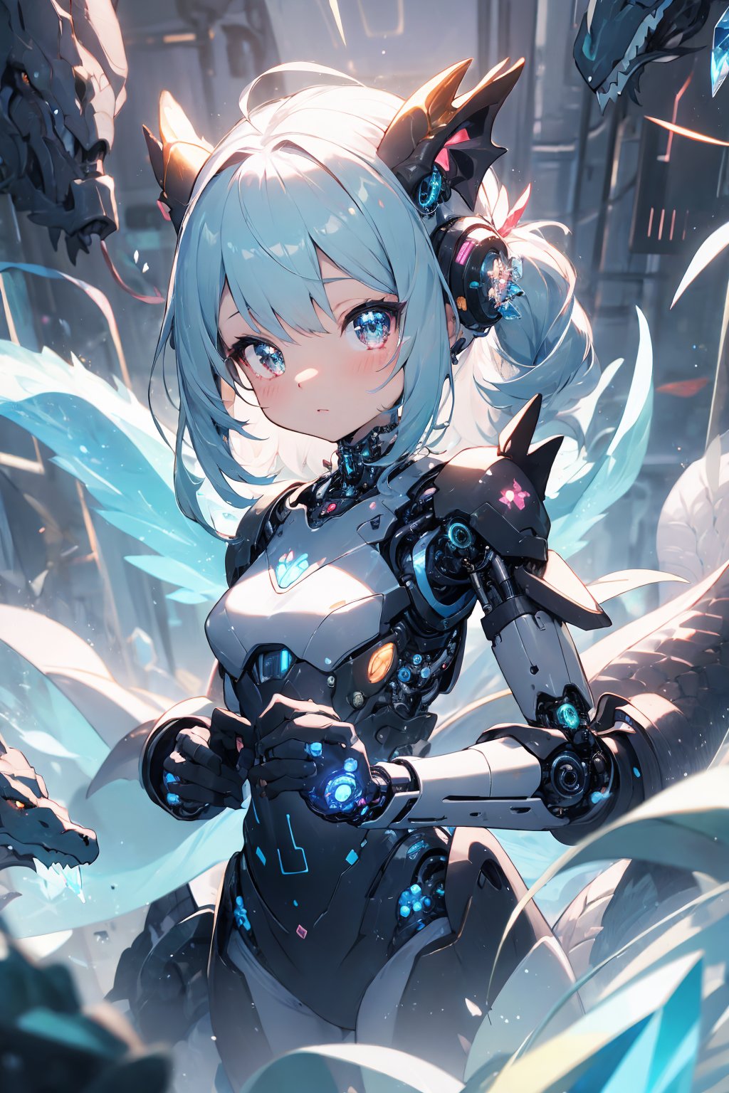 masterpiece,best quality,ultra detailed,highres,absurdres,illustratio,anthro,cute,kawaii,1girl,solo,Cybernetic dragon girl,Crystal quartz version